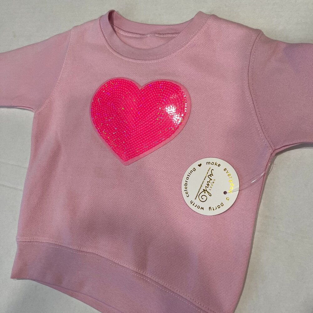 Girl - 2T - NWT Sweet Wink Heart Sequin Patch Pink Sweatshirt